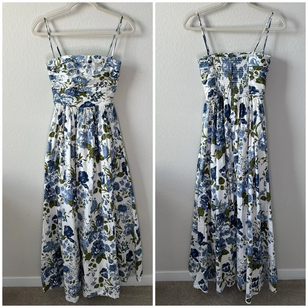 REFORMATION Kastoria Floral Blue and White Maxi Dress SZ US 2 - Picture 4 of 12